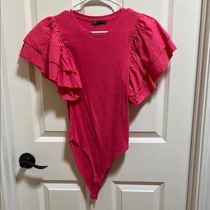 Zara Flutter Sleeve Pink Bodysuit